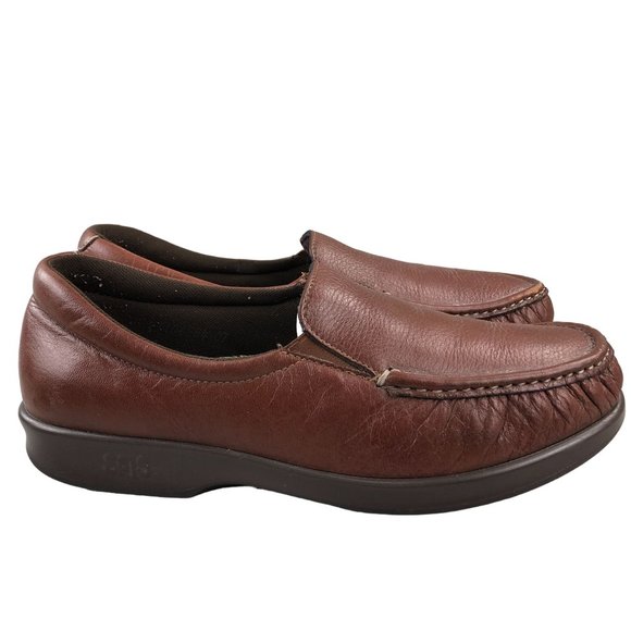 SAS Women's Size 9** Twin Mulch Brown Leather Slip On Closed Moc Toe Loafers - Picture 1 of 11